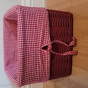 Pottery Barn Kids Red Wicker Sabrina Storage Basket w/Red & White Gingham Liner